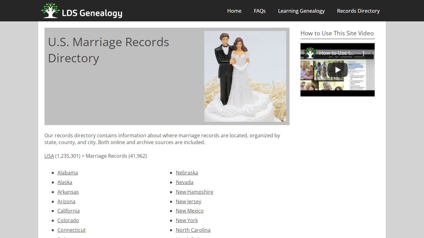 U.S. Marriage Records Directory - LDS Genealogy